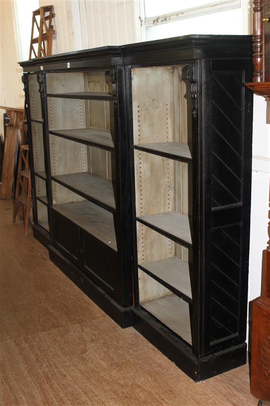 Large black painted breakfront bookcase